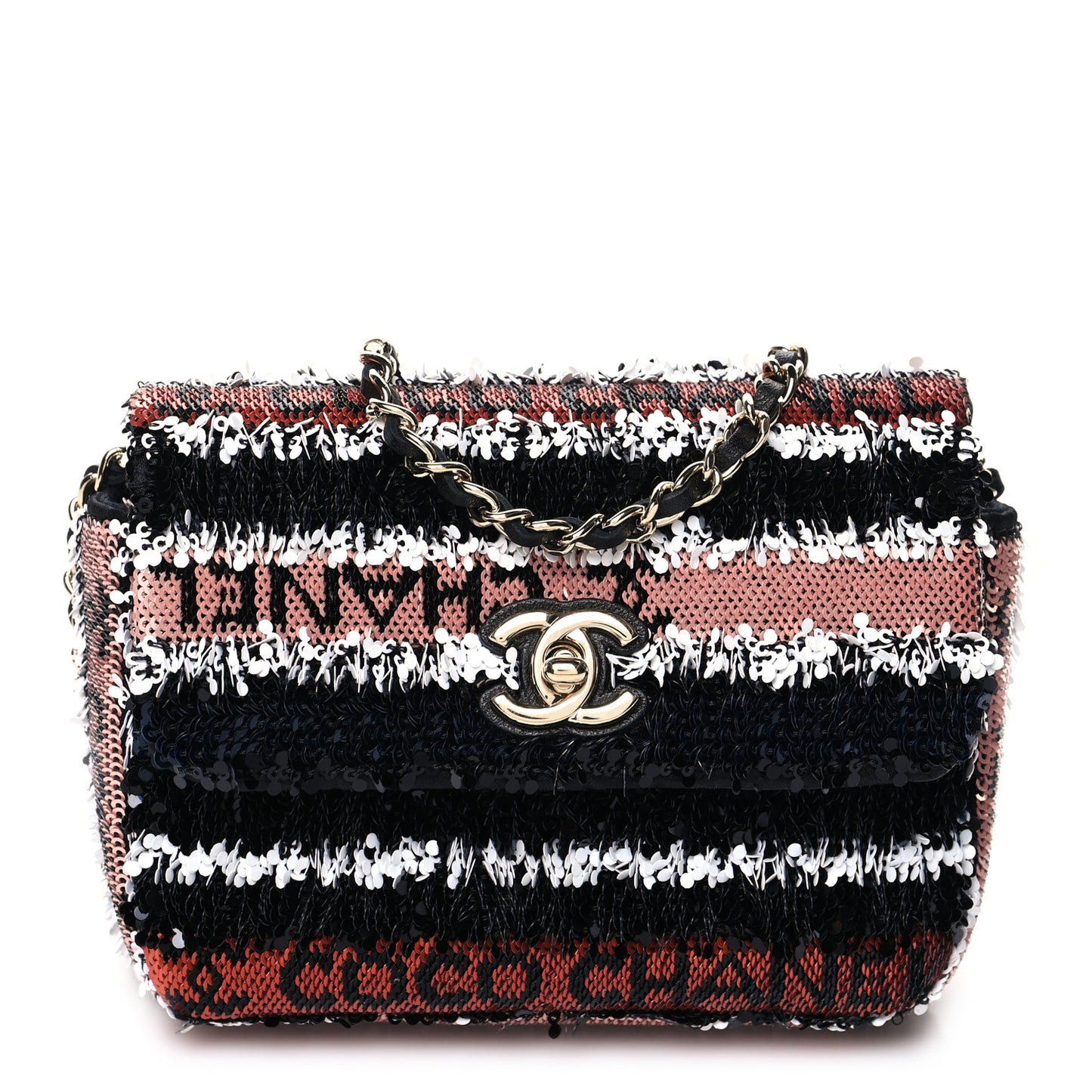 Sequin COCO Clutch With Chain Black Red