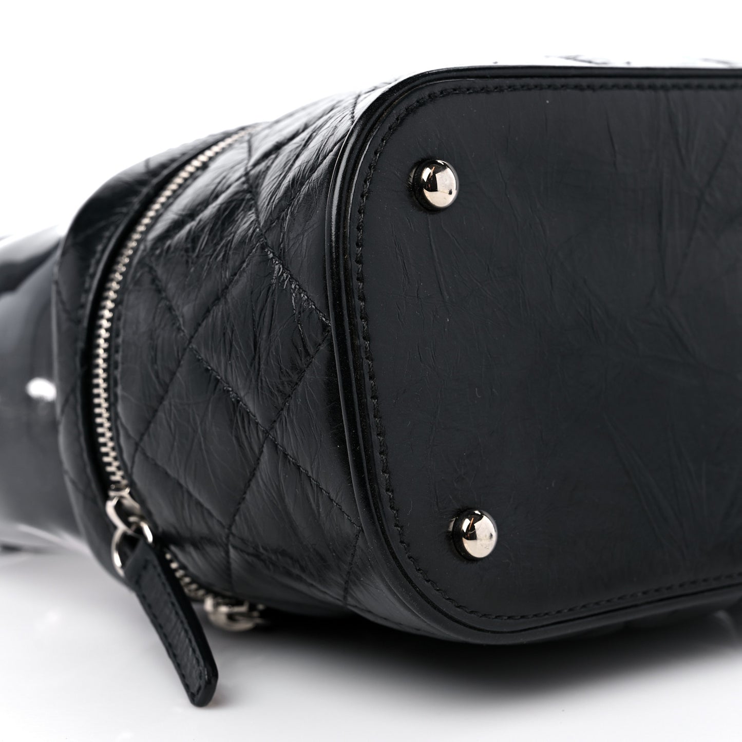 Crumpled Calfskin PVC Quilted Flap Black