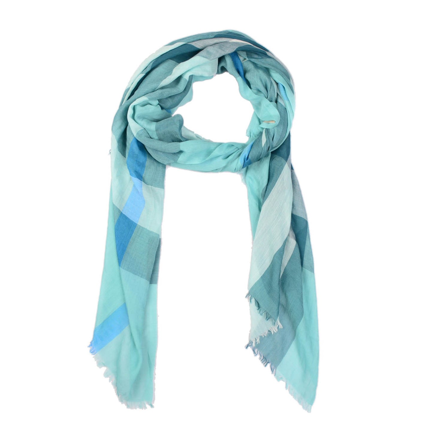 Modal Cashmere Silk House Check Lightweight Scarf Pale Peridot Blue
