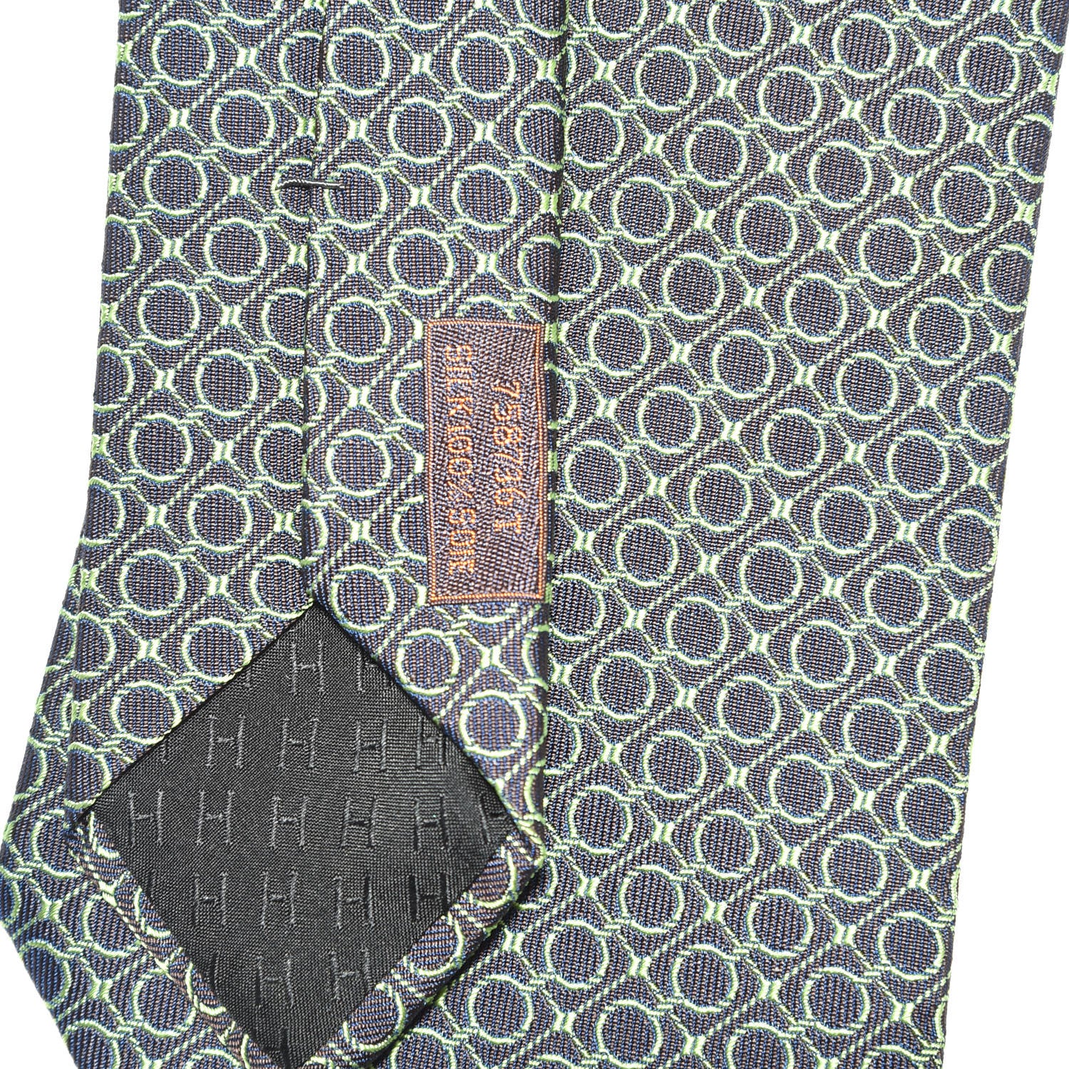 Hermes Silk Printed Mens Cravate Neck Tie Marron Vert 5 of 5