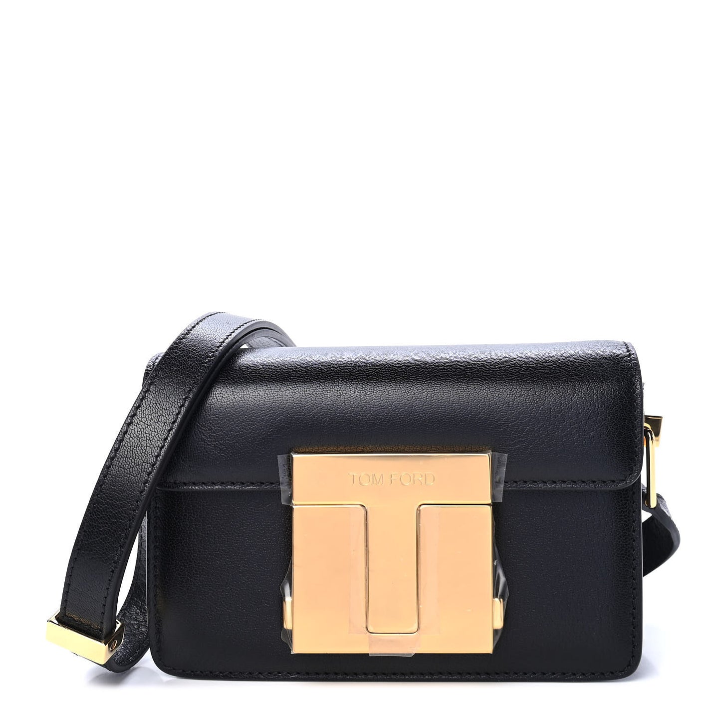Shiny Goatskin Small T Clasp Shoulder Bag Black
