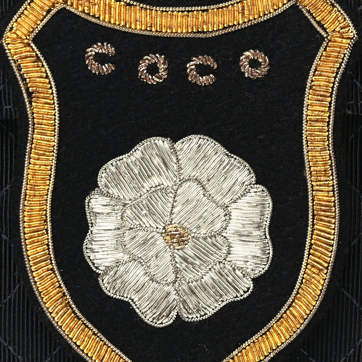 Grosgrain Fabric Quilted Coco Crest Single Flap  Black
