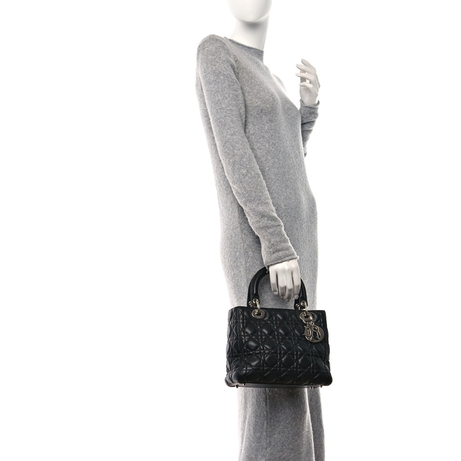 Christian Dior Lambskin Cannage Medium Lady Dior Black 2 of 13