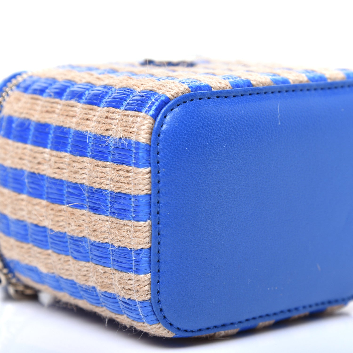 Chanel Raffia Jute Striped Mini Vanity Case With Chain Blue Beige 7 of 9