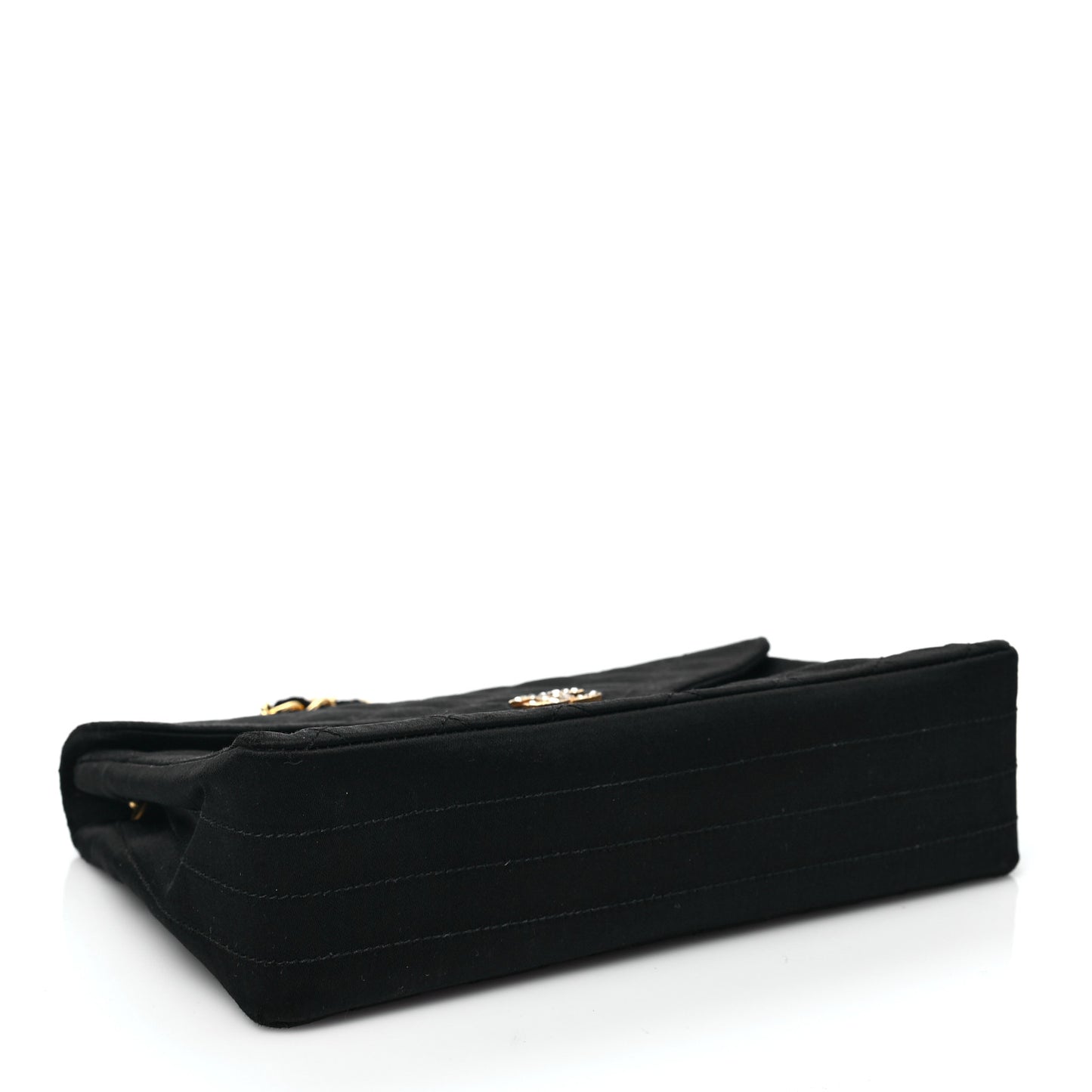 Satin Quilted Crystal Flap Black