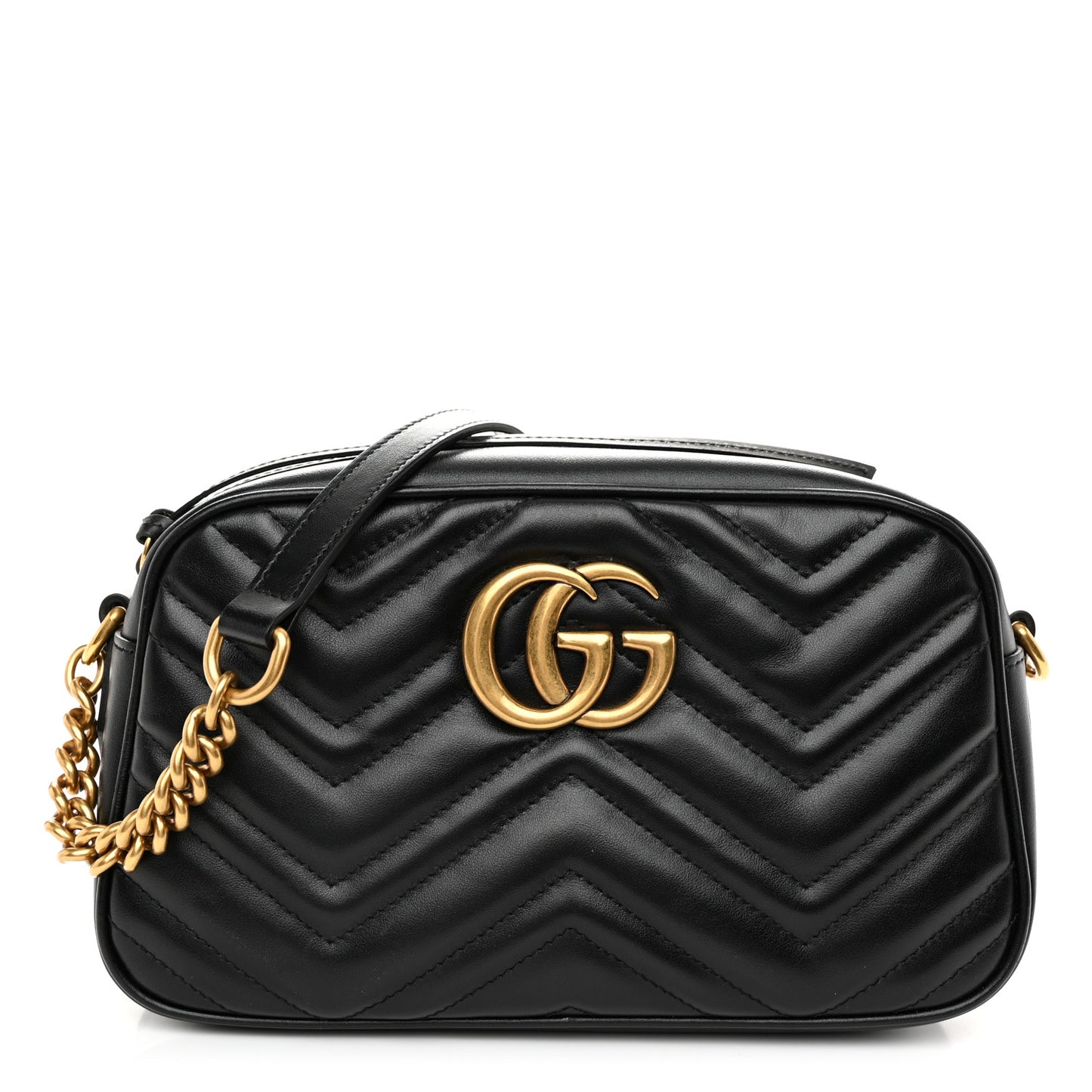 Calfskin Matelasse Small GG Marmont Chain Shoulder Bag Black