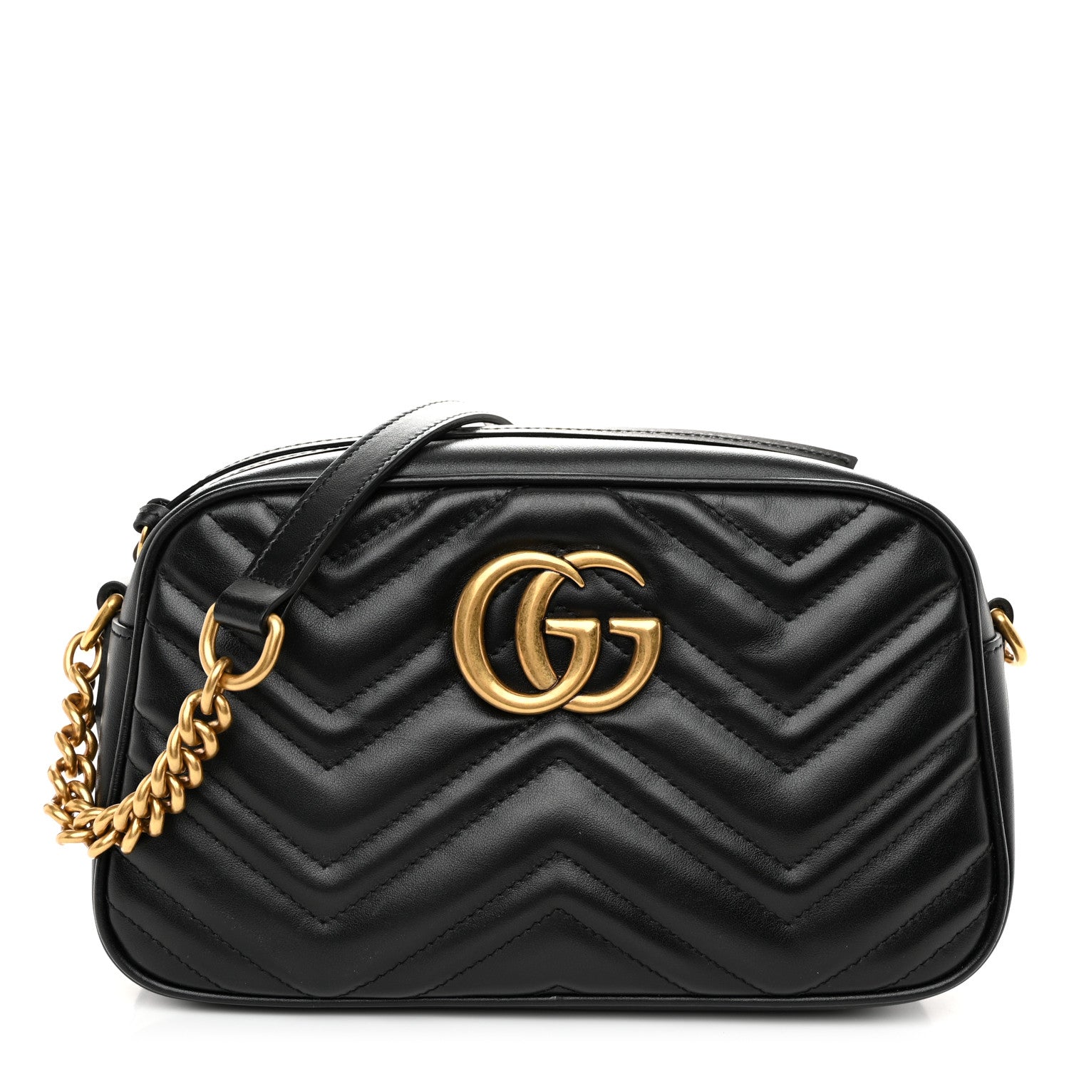 Gucci Calfskin Matelasse Small GG Marmont Chain Shoulder Bag Black 1 of 10