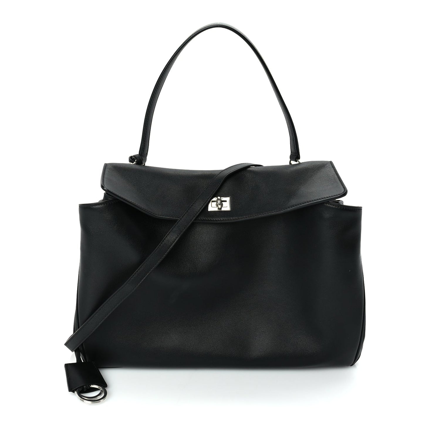 Natural Smooth Calfskin Medium Rodeo Top Handle Handbag Black