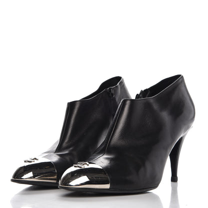Chanel Calfskin CC Cap Toe Ankle Boots 40 Black Silver 3 of 10