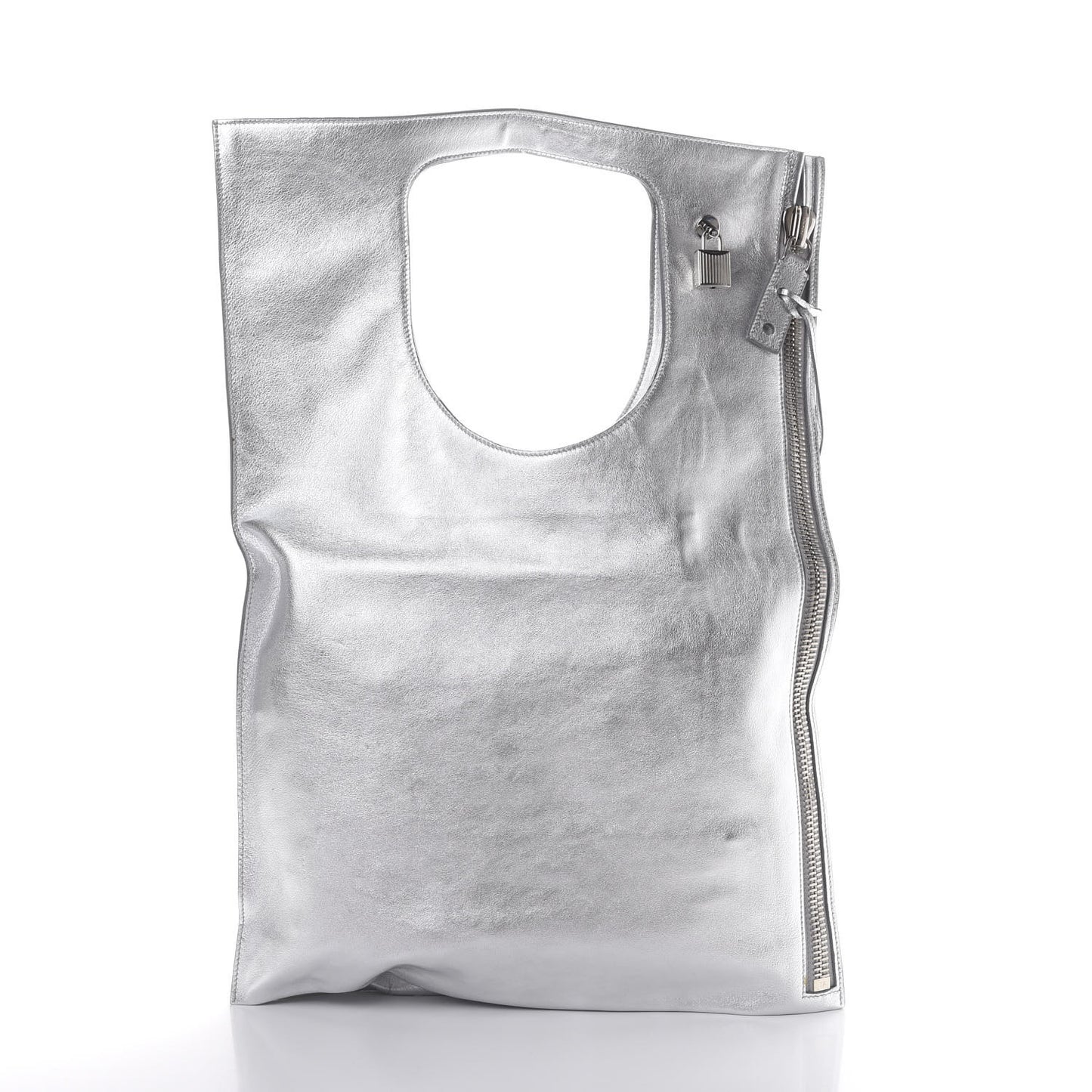 Metallic Calfskin Alix Padlock Zip Shoulder Bag Silver