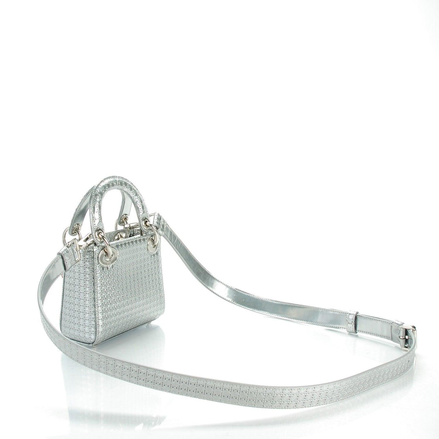 Christian Dior Metallic Patent Micro-Cannage Micro Lady Dior Silver 3 of 7
