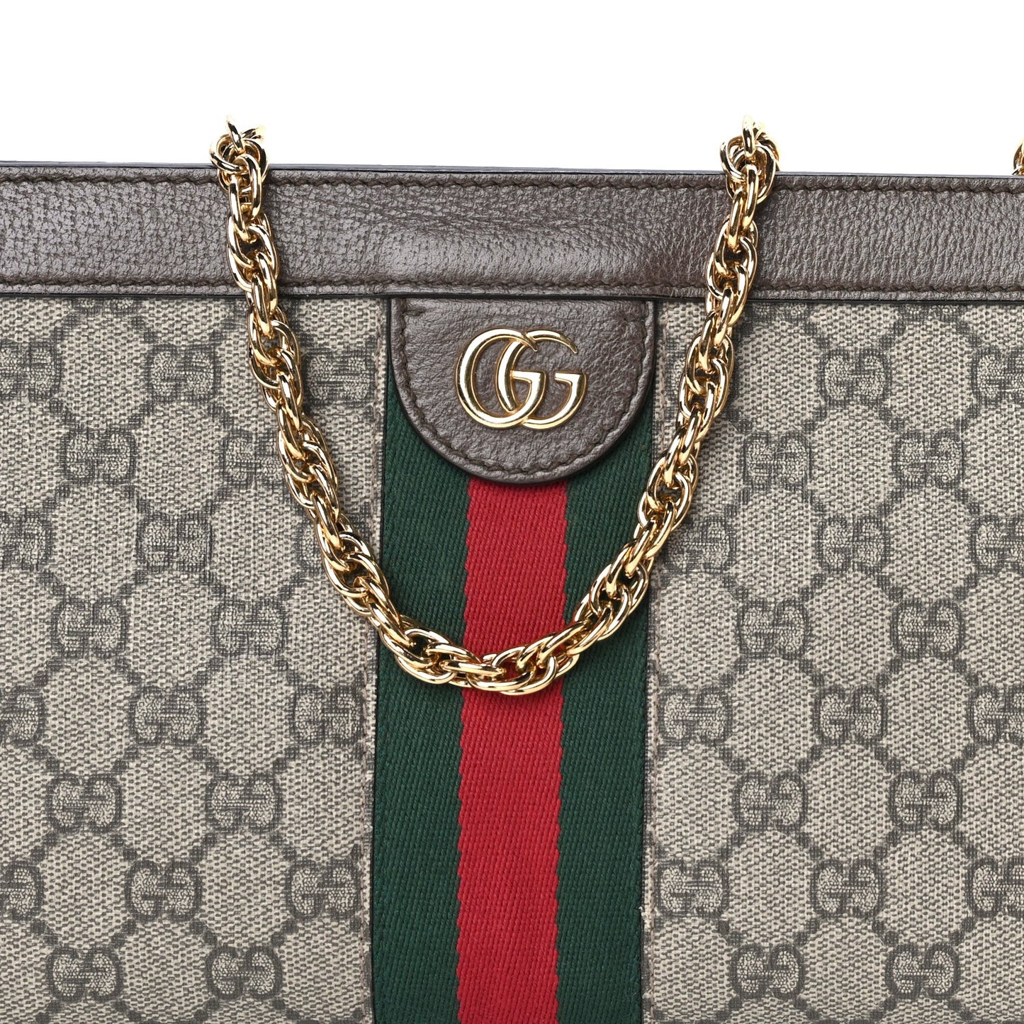 GG Supreme Monogram Web Small Ophidia Chain Shoulder Bag  Brown
