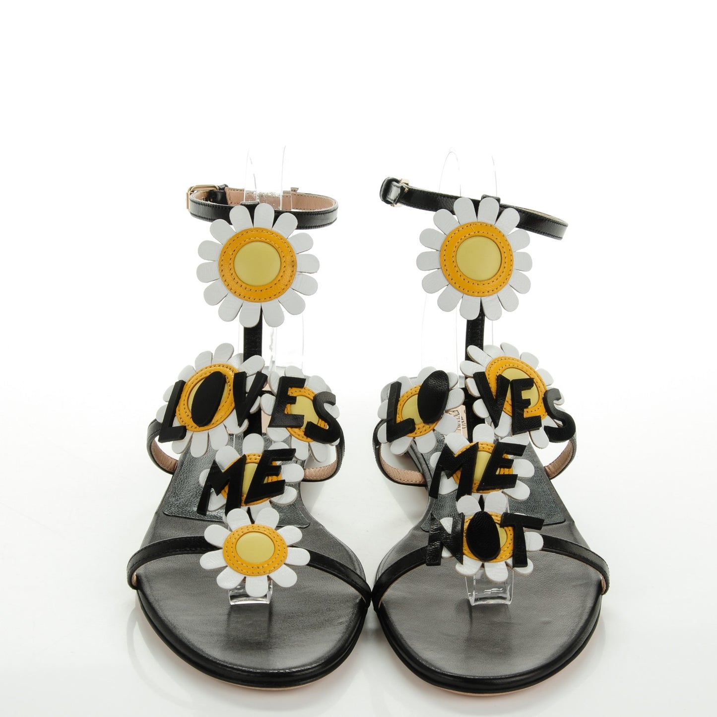 Nappa Ankle Strap Love Me Daisy Flat Sandals 38 Black