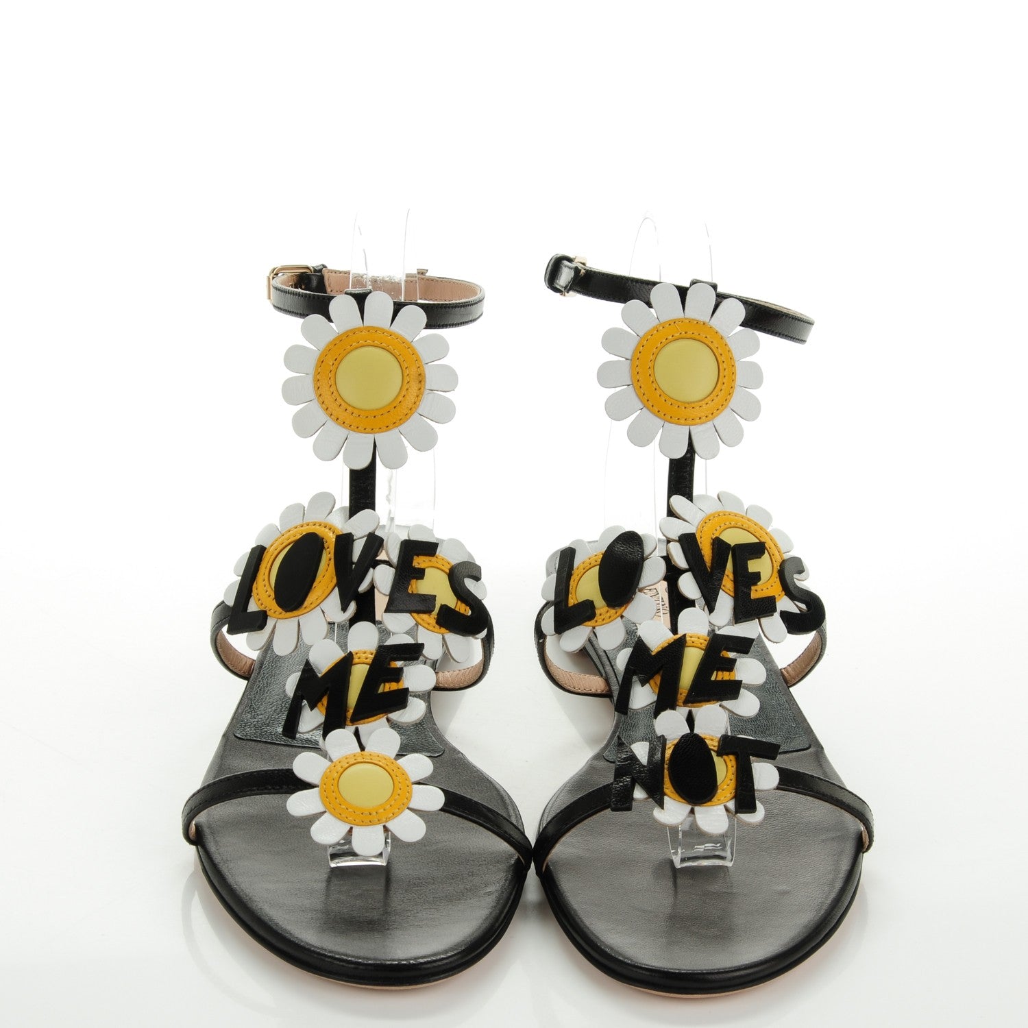 Valentino Garavani Nappa Ankle Strap Love Me Daisy Flat Sandals 38 Black 2 of 7