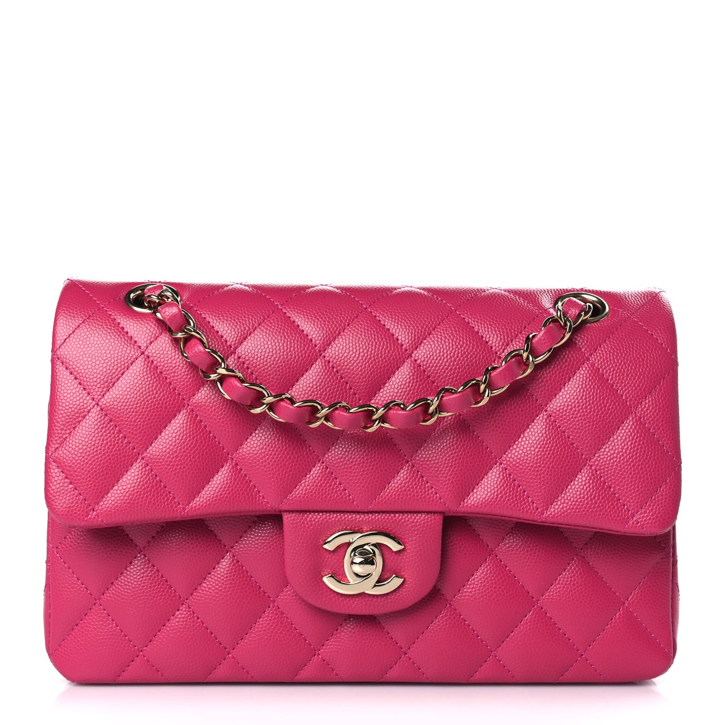 Caviar Quilted Small Double Flap Fuchsia