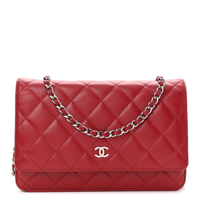 Chanel Lambskin Quilted Wallet On Chain WOC Red 1 of 11