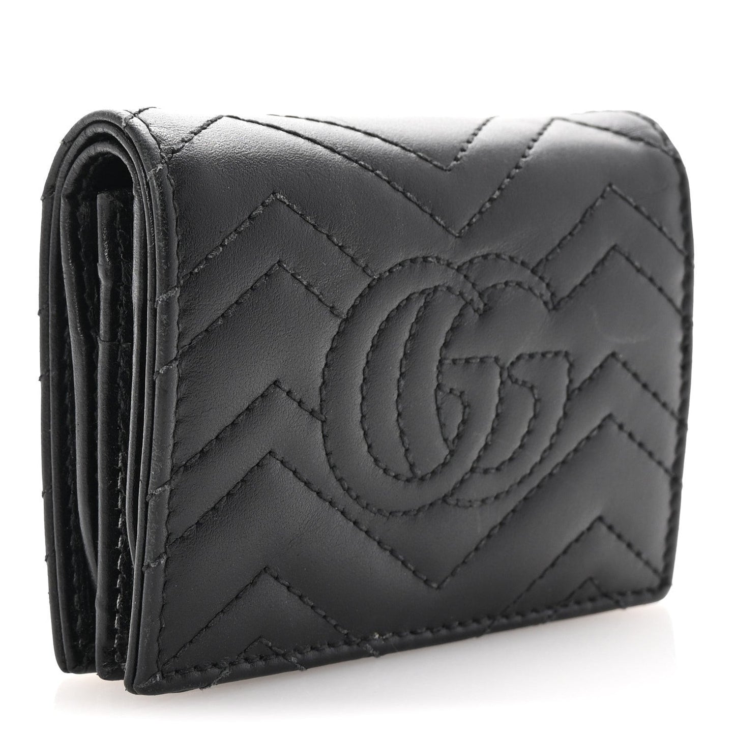 Calfskin Matelasse GG Marmont Card Case Wallet Black