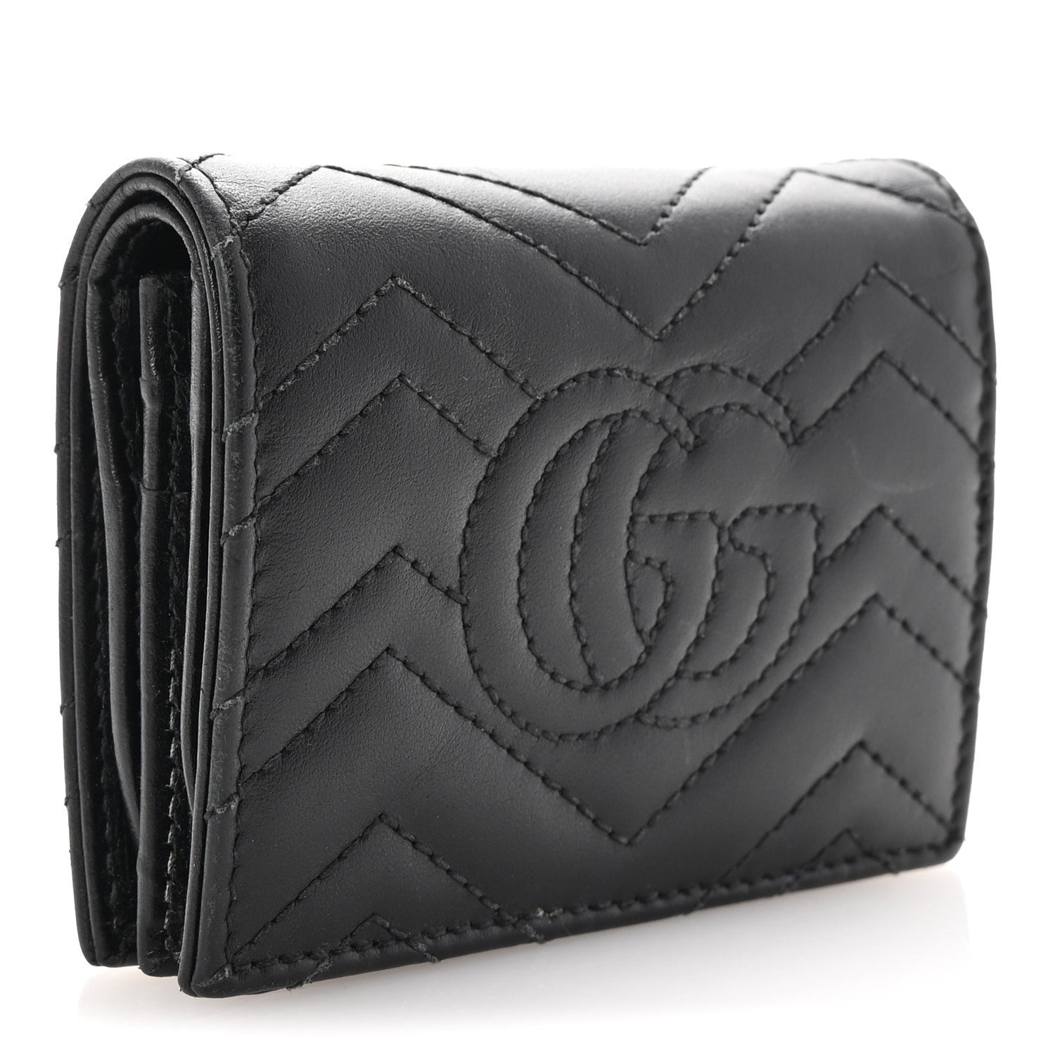 Gucci Calfskin Matelasse GG Marmont Card Case Wallet Black 3 of 7