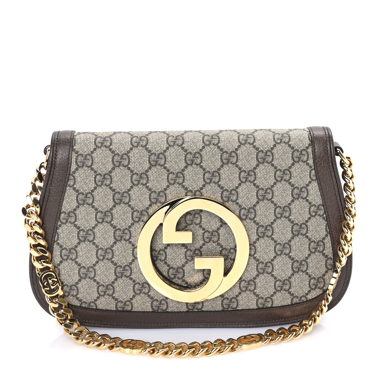 GG Supreme Monogram Textured Dollar Calfskin Blondie Chain Shoulder Flap Bag Beige Ebony New Acero
