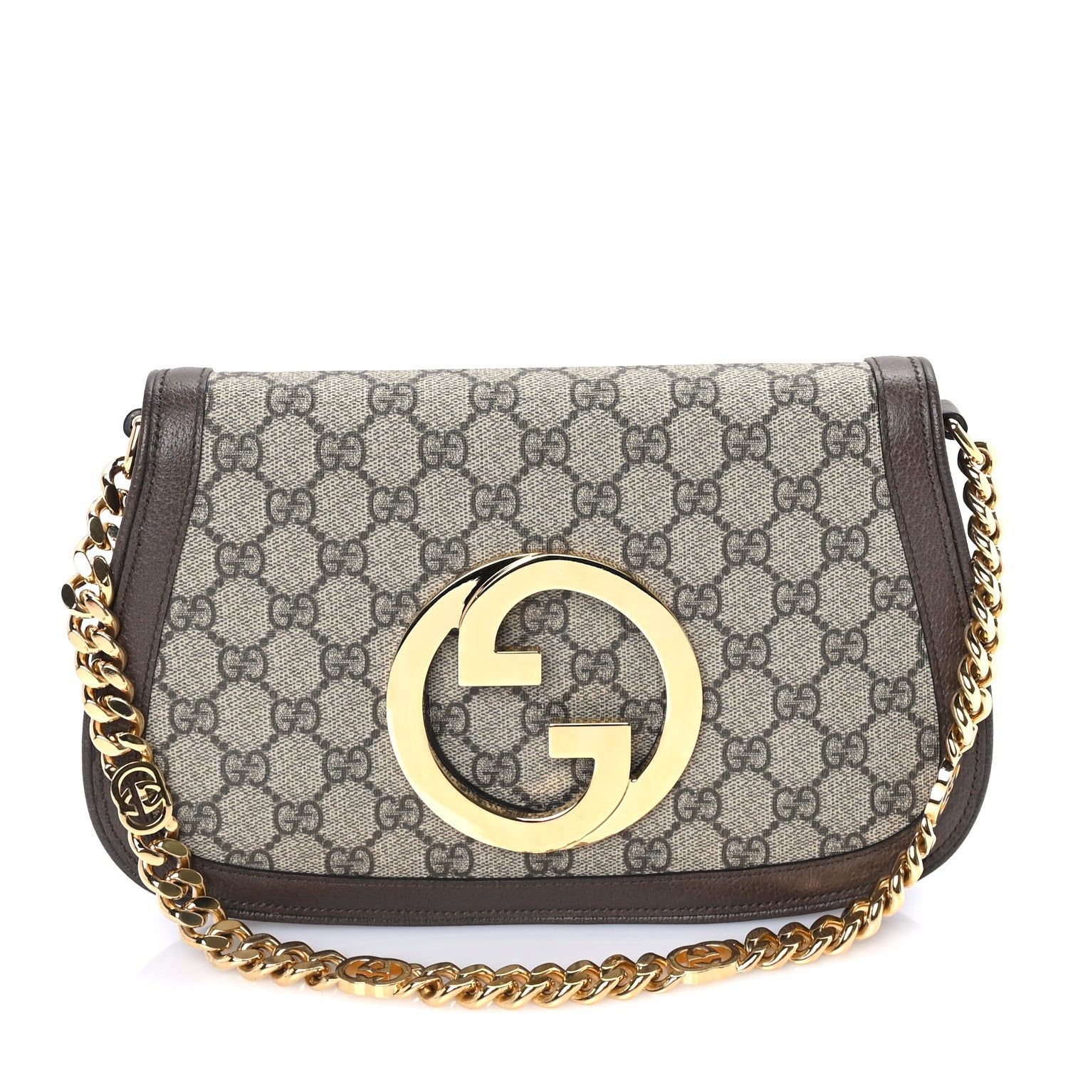 Gucci GG Supreme Monogram Textured Dollar Calfskin Blondie Chain Shoulder Flap Bag Beige Ebony New Acero 1 of 7