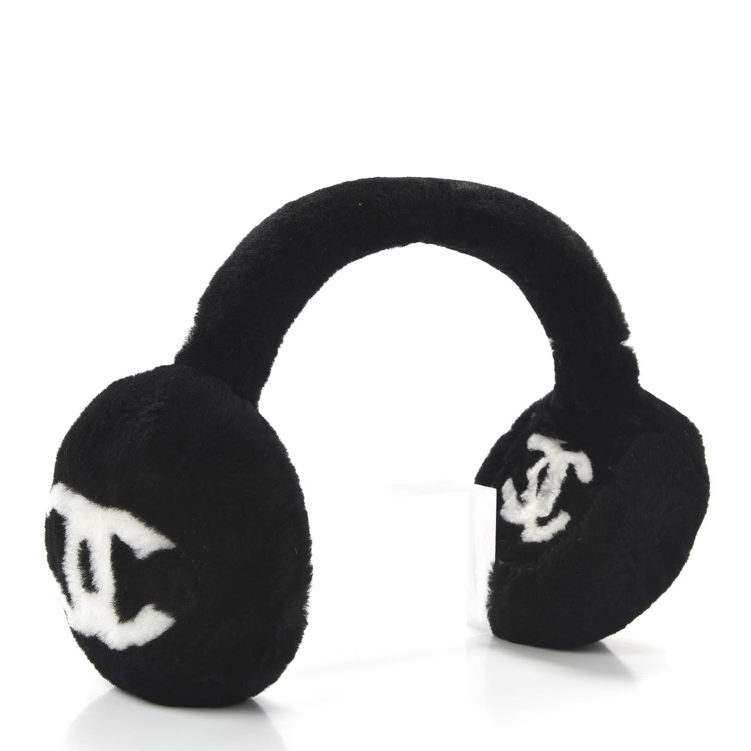 Chanel Shearling CC Ear Muffs Black White 3 of 6
