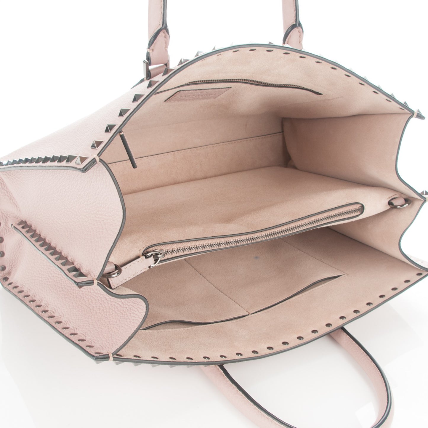 Grained Calfskin Medium Rockstud Double Handle Horizontal Tote Poudre