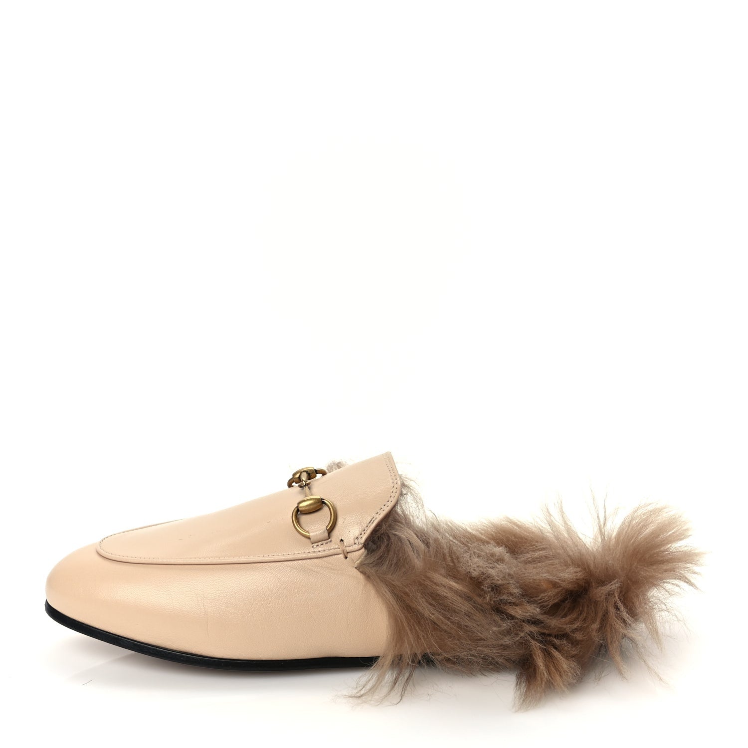 Gucci Calfskin Fur Womens Princetown Slippers 38 Beige 1 of 9