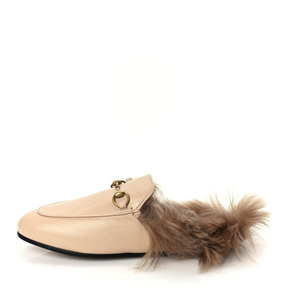 Gucci Calfskin Fur Womens Princetown Slippers 38 Beige 1 of 9