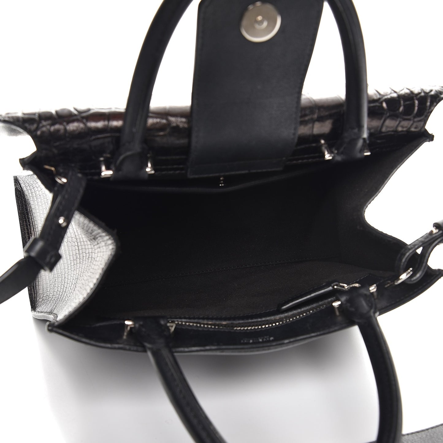 Calfskin Crocodile Embossed Small Obsedia Satchel Black