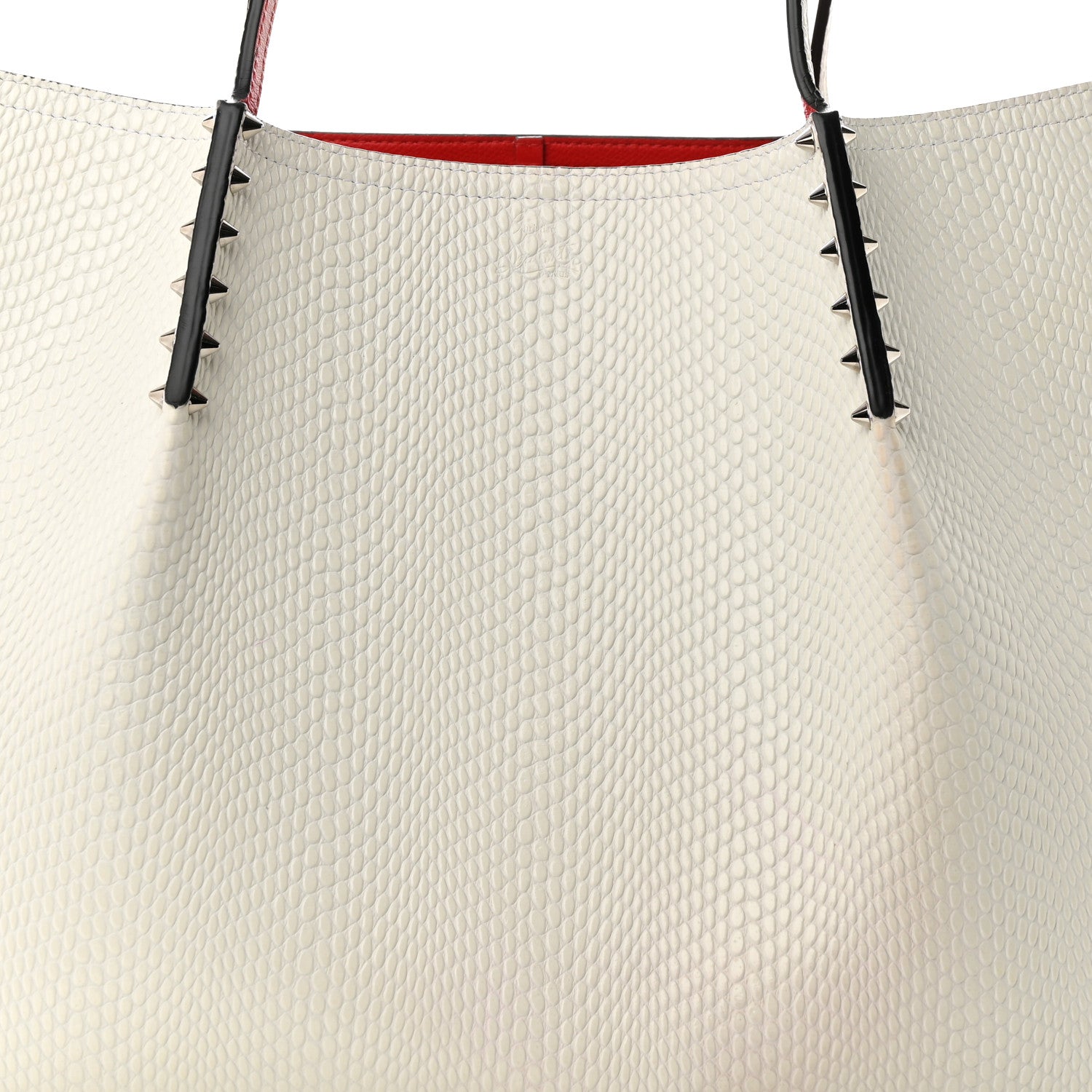 Christian Louboutin Calfskin Jurassic Embossed Spiked Large Cabarock Shopper Tote White 7 of 9