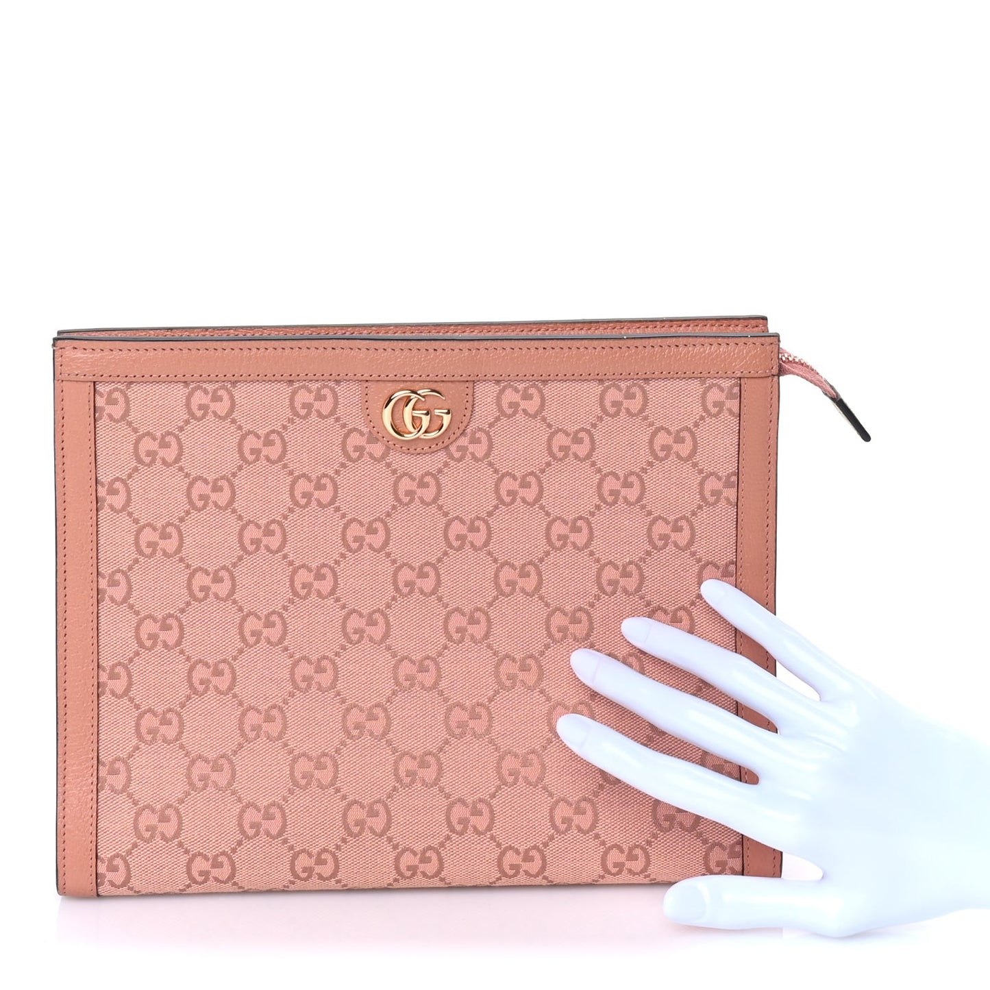 Monogram Textured Dollar Calfskin Ophidia Pouch Cloche  Rose Pink