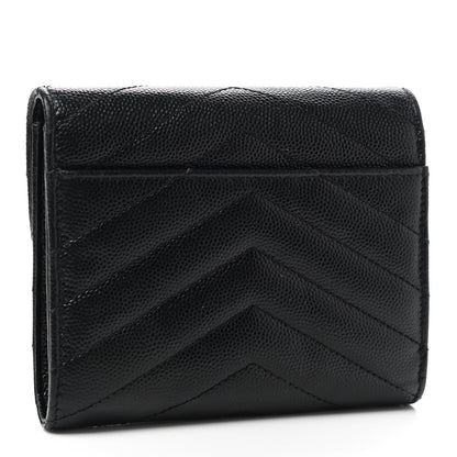 Saint Laurent Grain De Poudre Matelasse Chevron Monogram Compact Tri Fold Wallet Black 3 of 6