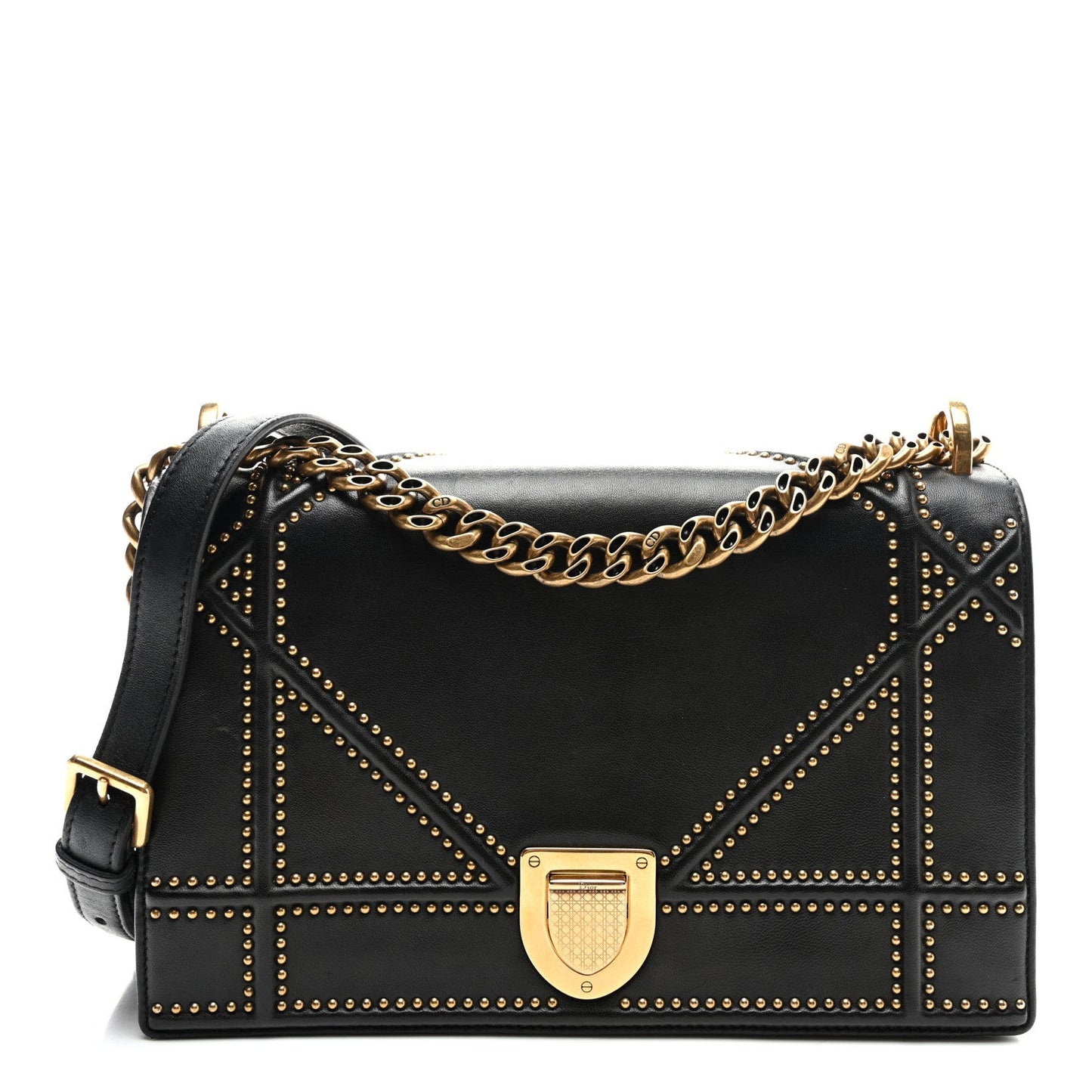 Lambskin Studded Medium Diorama Flap Bag Black