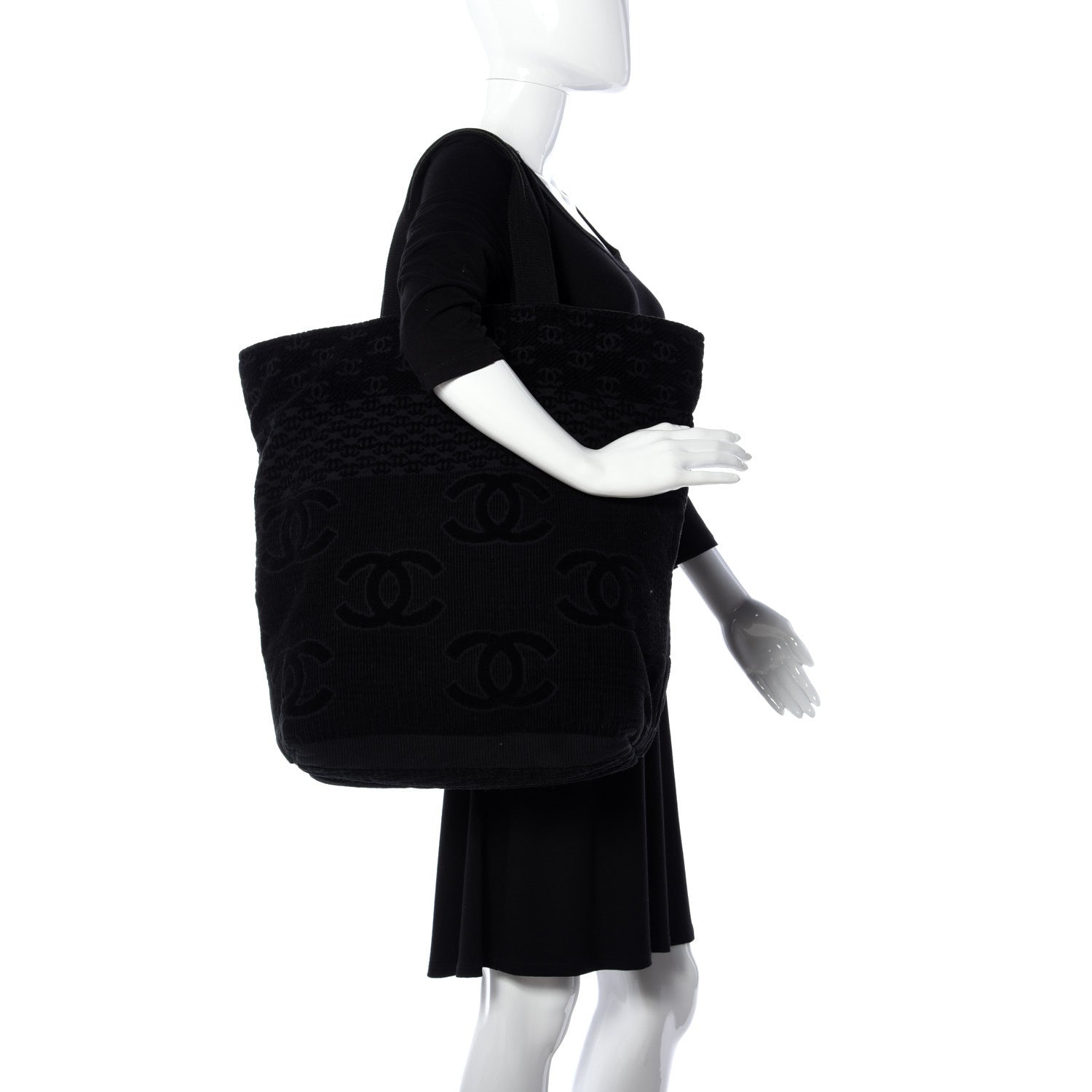 Chanel Terry Cotton CC Tote Black 2 of 9