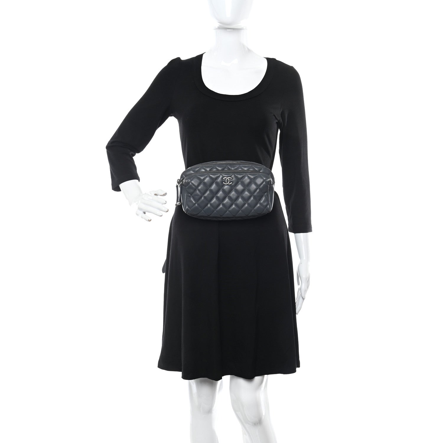 Chanel Calfskin Quilted Waist Bag Dark Grey 2 of 15