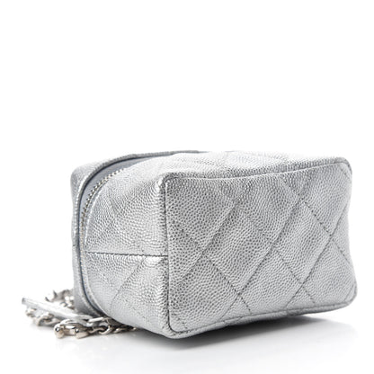 Chanel Metallic Caviar Quilted Mini Top Handle Vanity With Chain Silver 4 of 11
