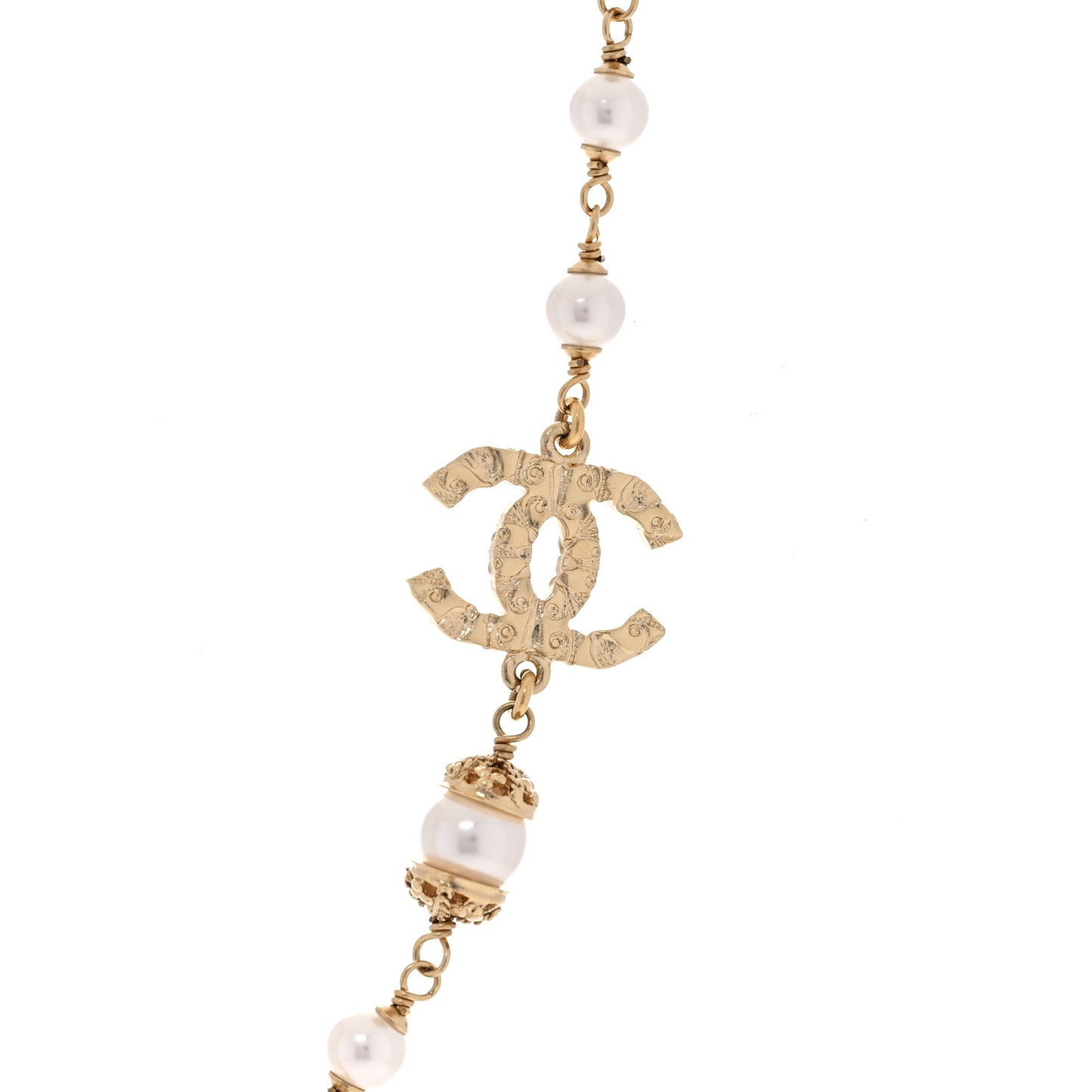 Pearl Crystal Textured CC Short Necklace Gold