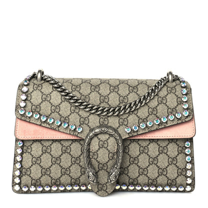 Gucci GG Supreme Monogram Suede Crystal Small Dionysus Shoulder Bag  Beige Ebony Light Peonia 1 of 8