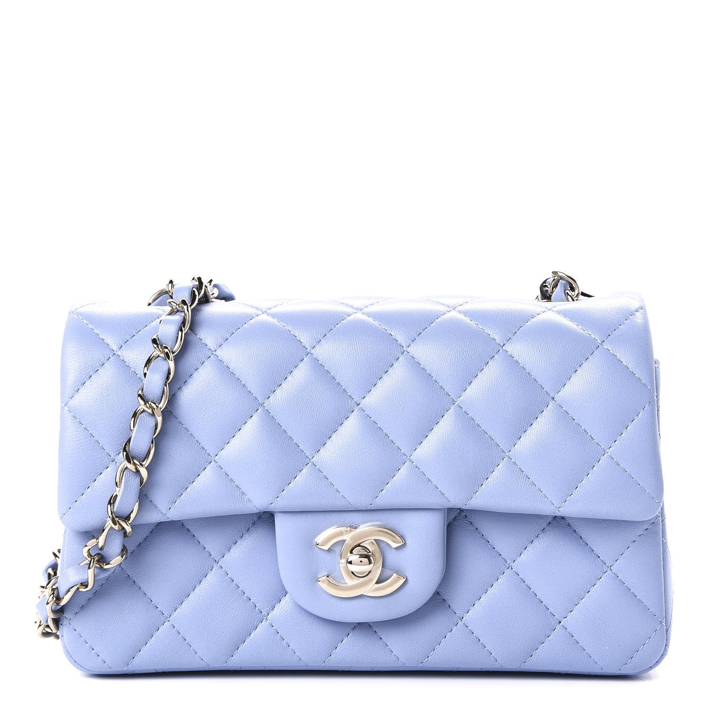 Lambskin Quilted Mini Rectangular Flap Light Blue