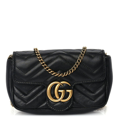 Gucci Calfskin Matelasse Super Mini GG Marmont Shoulder Bag  Black 1 of 8