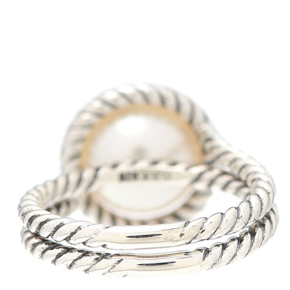 David Yurman Sterling Silver Diamond Pearl Cable Ring 53 6.25 3 of 4