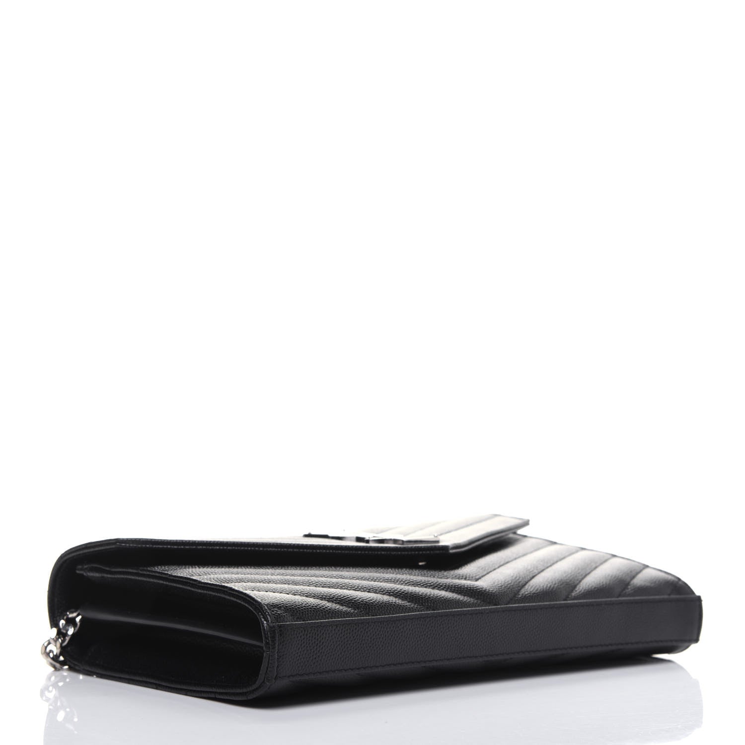 Saint Laurent Grain De Poudre Matelasse Chevron Monogram Chain Wallet Black 4 of 11