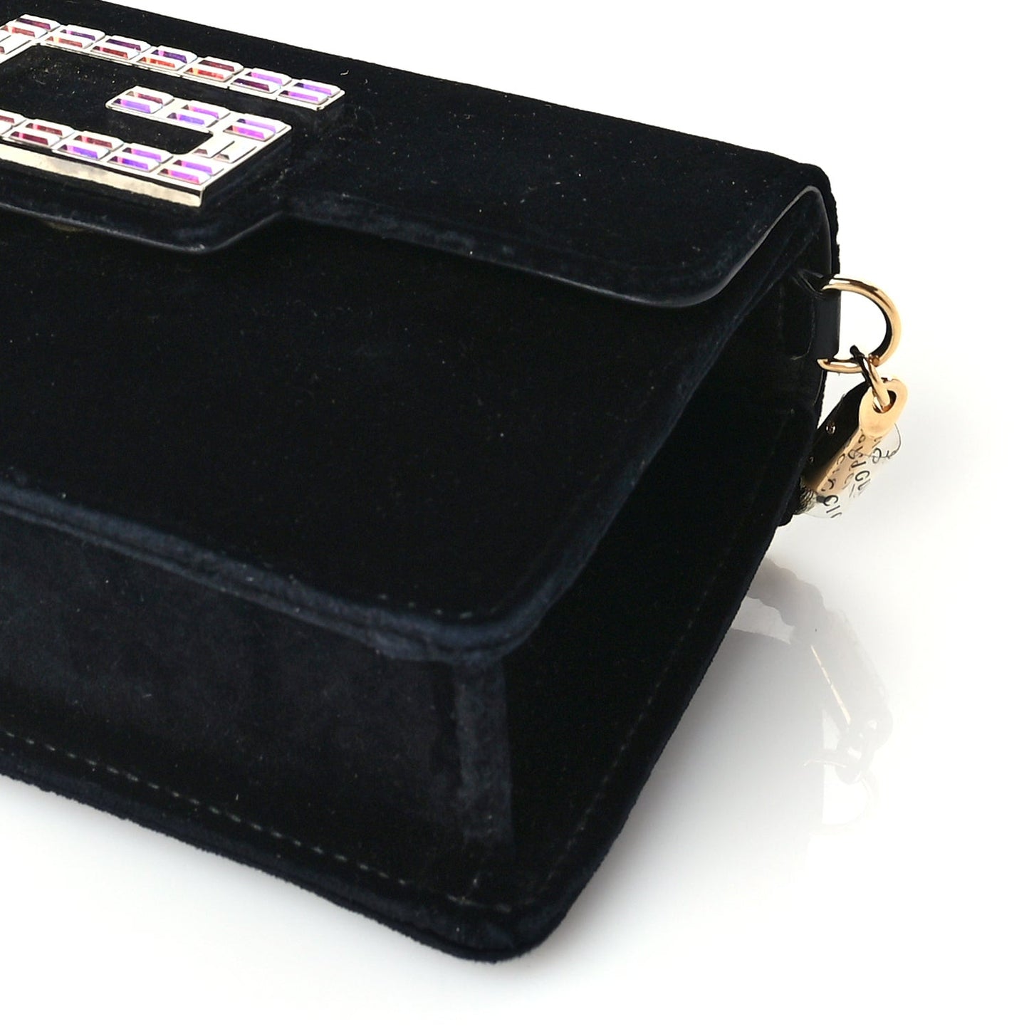 Velvet Crystal Square G Shoulder Bag  Black