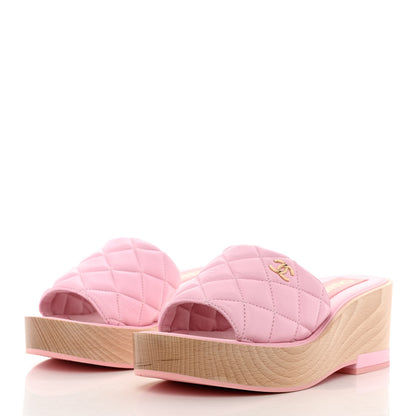 Chanel Lambskin Quilted CC Slip On Platform Sandals 40 Pink 3 of 9