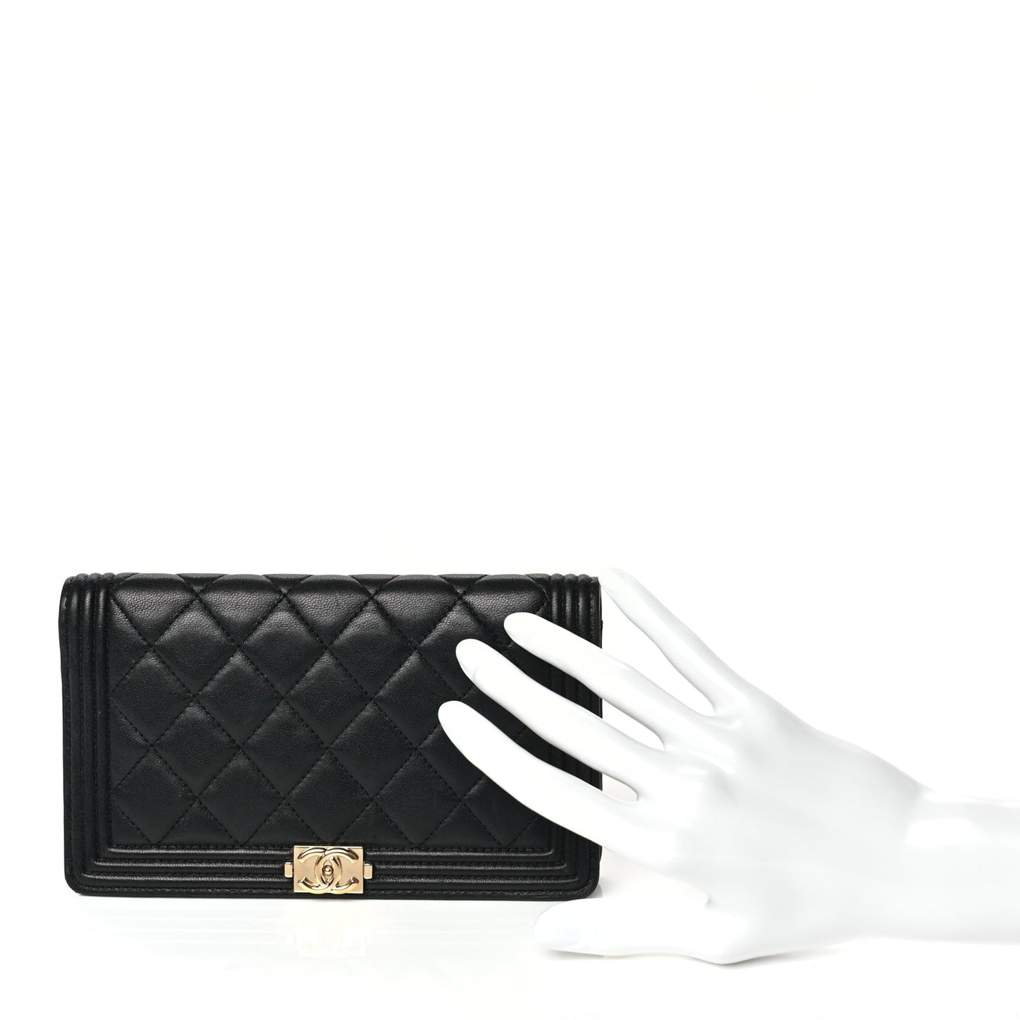 Lambskin Quilted Boy Yen Wallet Black