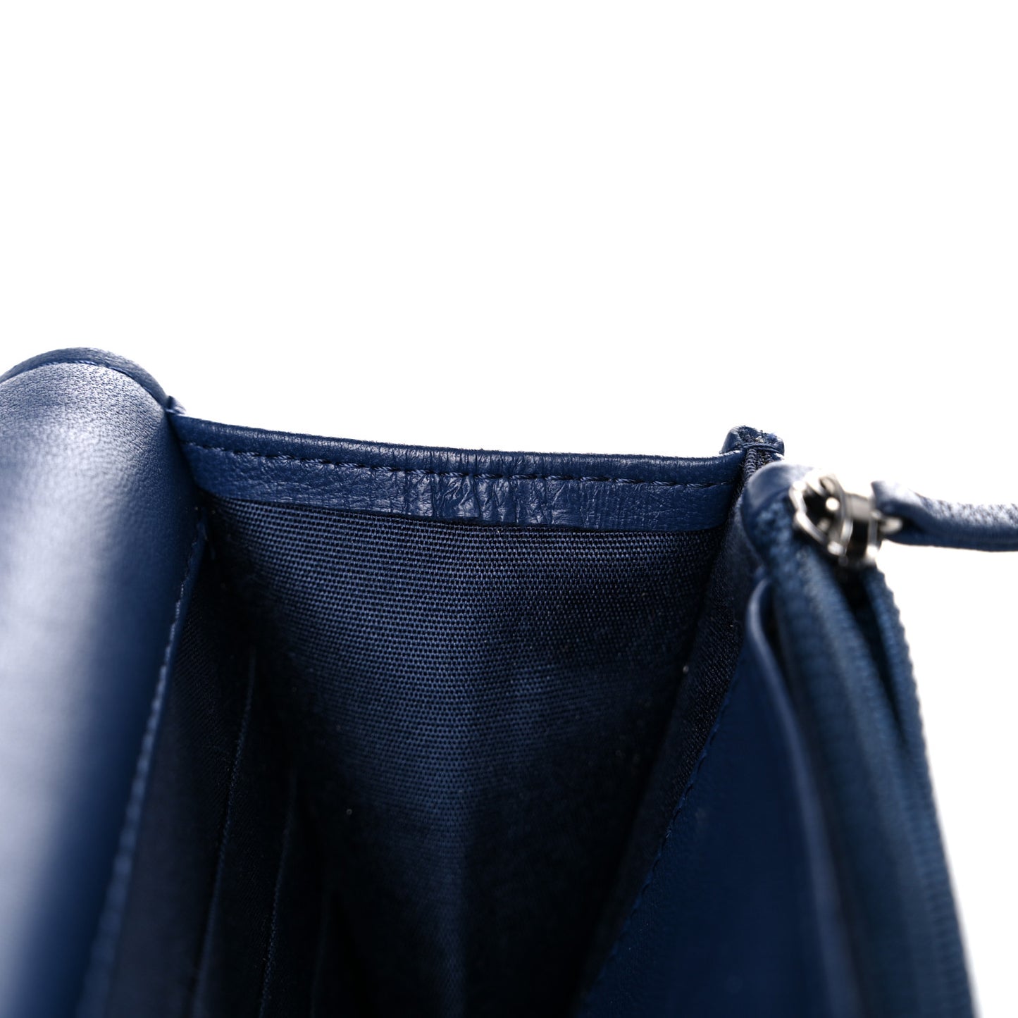 Lambskin Quilted CC Crossing Wallet On Chain WOC Blue