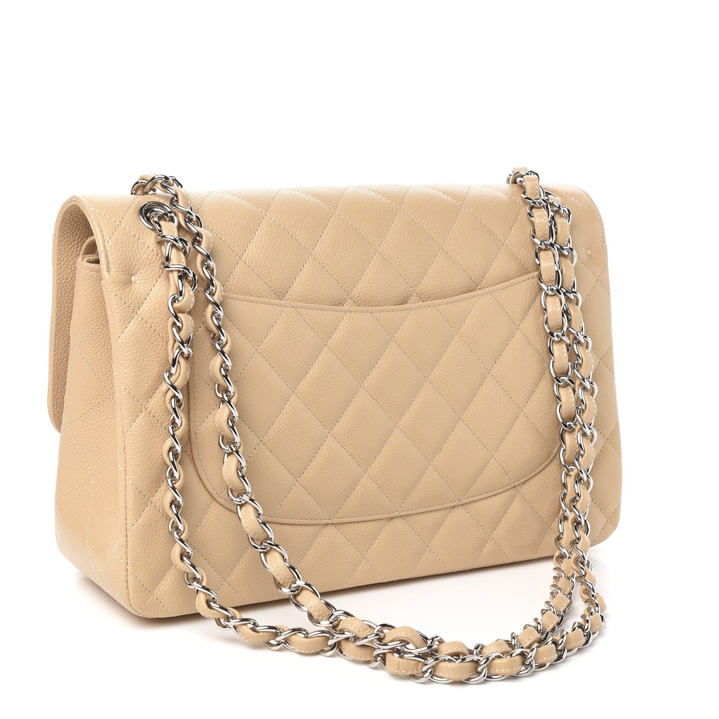 Caviar Quilted Jumbo Double Flap Light Beige