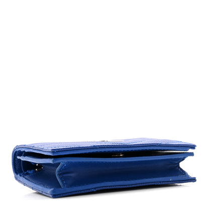 Saint Laurent Grain De Poudre Matelasse Chevron Monogram Flap Card Case Blue Gitano 4 of 11