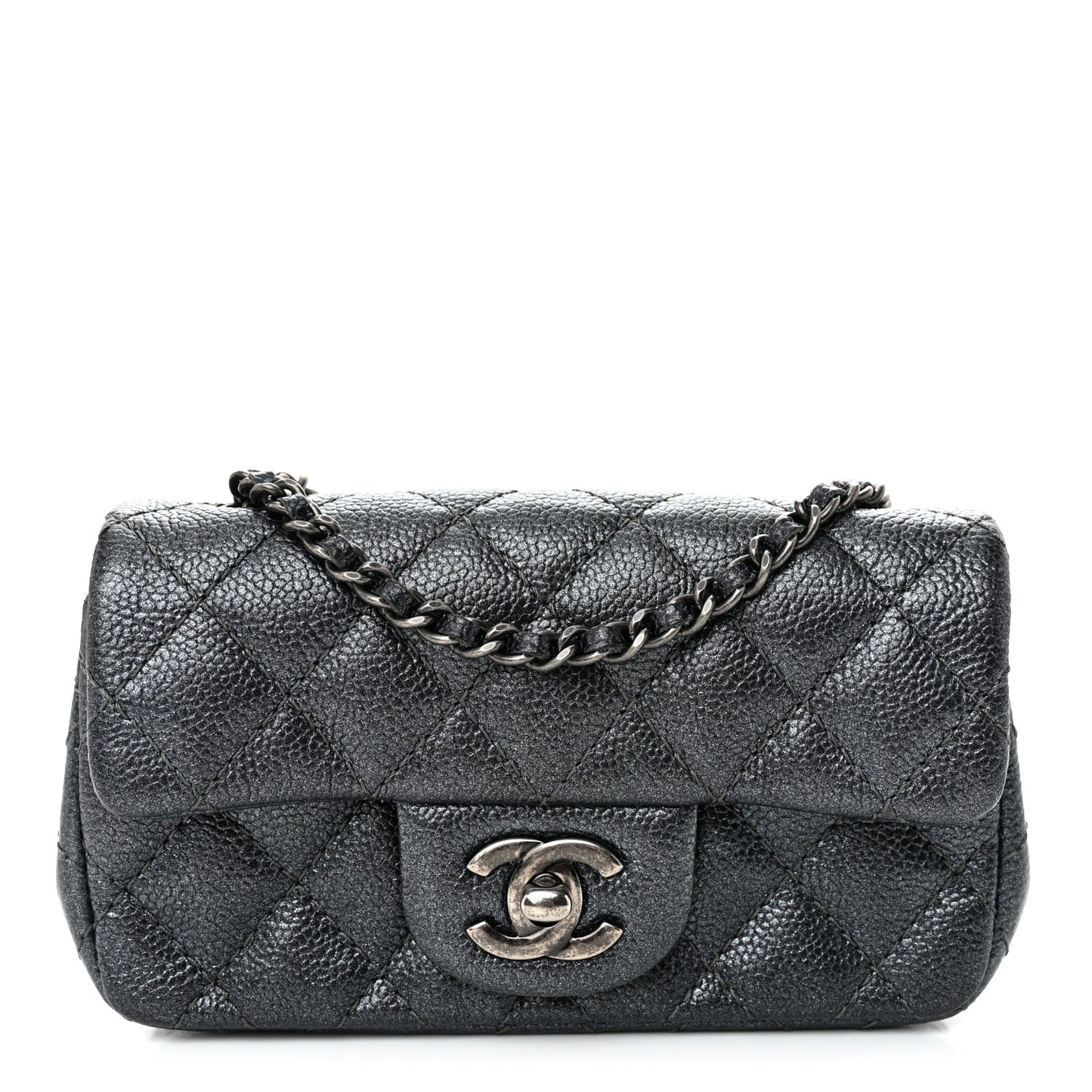 Metallic Caviar Quilted Extra Mini Flap Dark Grey