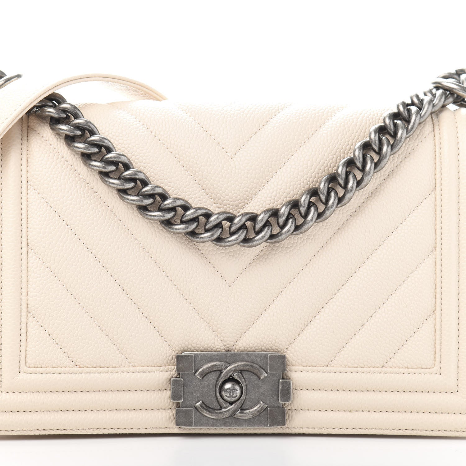 Chanel Caviar Chevron Quilted Medium Boy Flap Light Beige 10 of 10